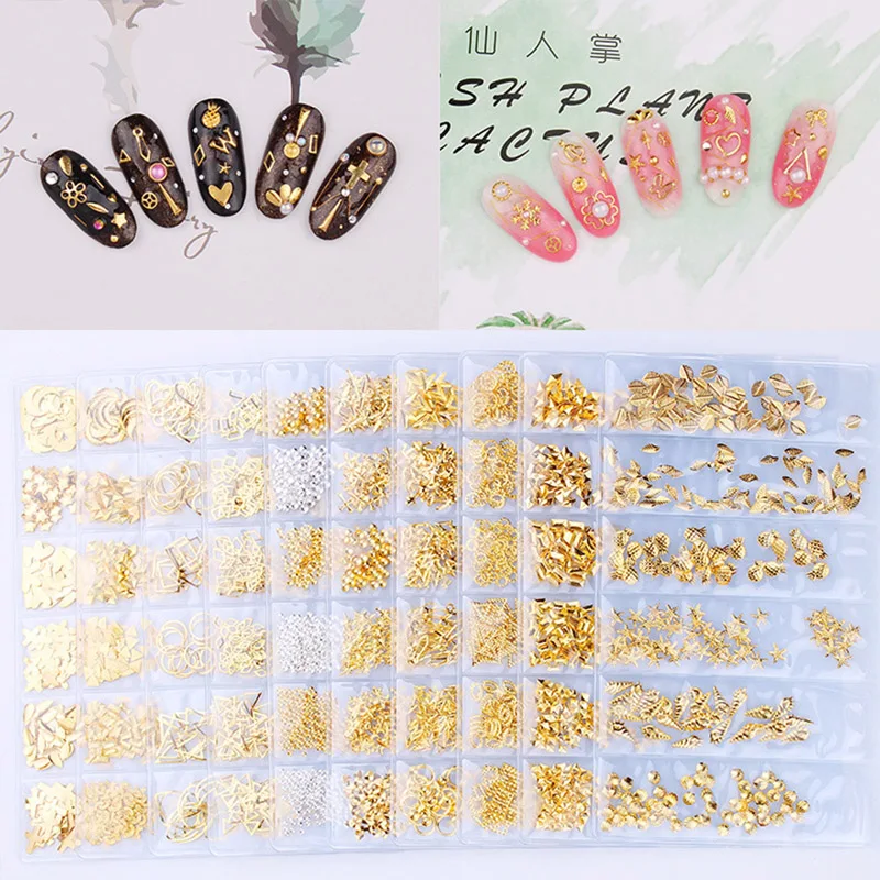 

6 ячеек, украшения для ногтей, заклепки для ногтей, ювелирные изделия, металлические полые японские звезды, луна, заклепки для океана, сделай ...