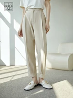 ziqiao japanese high waist full length trousers button decoration waist petite ninth suit pants office lady solid spring trouser