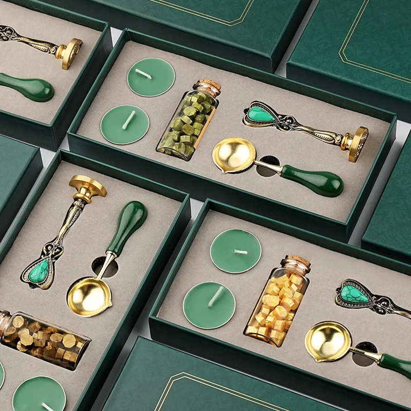 

5pcs/Set DIY Wax Seal Map Gift Box Kit Detachable Stamp Spoon Sealing Beads Retro Wax Seal Wedding Packaging Handmade Craft Gift