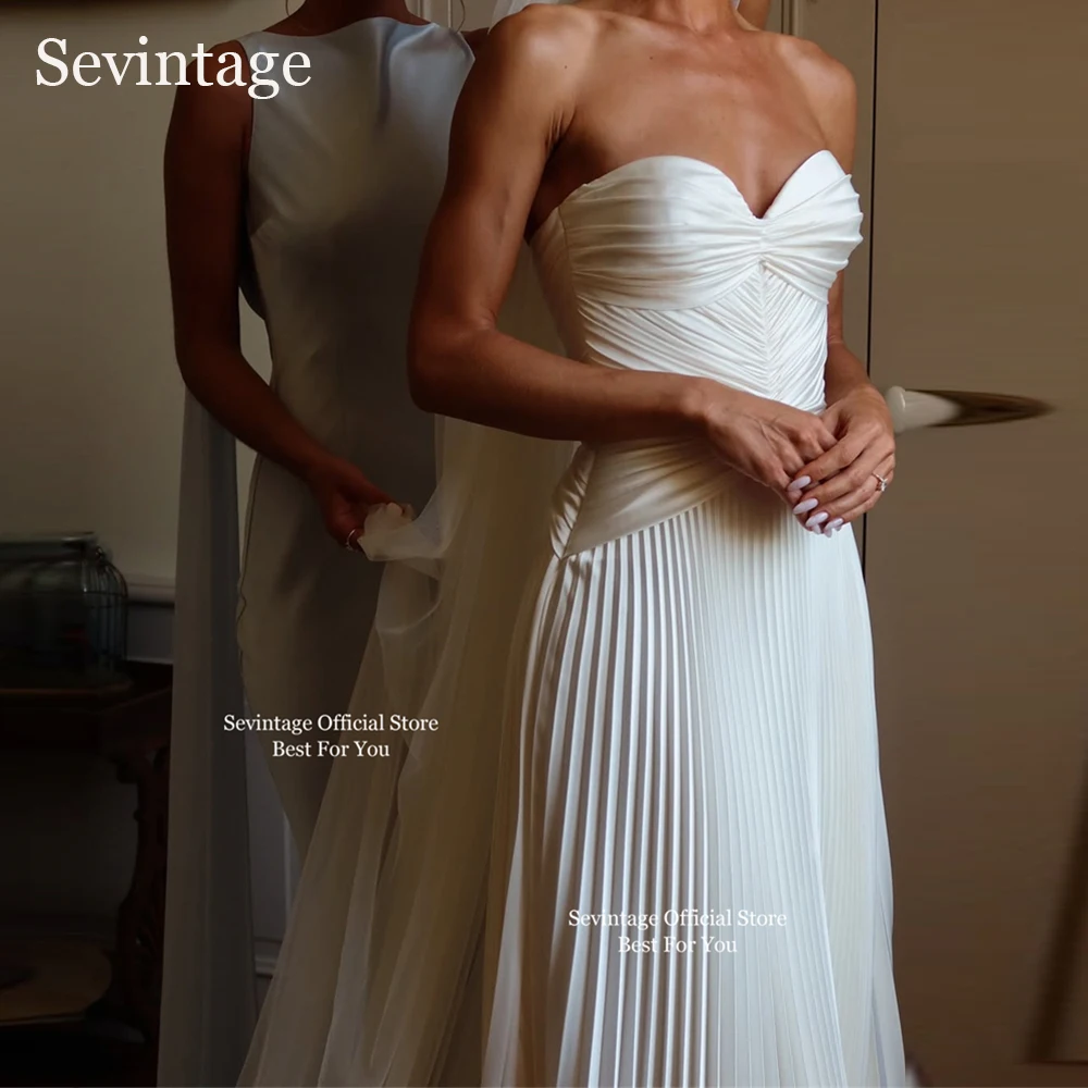 Фото Sevintage Ivory Простые свадебные платья русалки Милая атласные длинные свадебные платья в стиле бохо без рукавов Свадебные платья для выпускного вечера по индивидуальному заказу №1