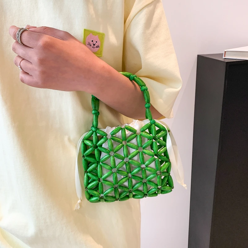 Дизайнерская пляжная сумка для женщин летняя плетеная деревянная Сумочка с