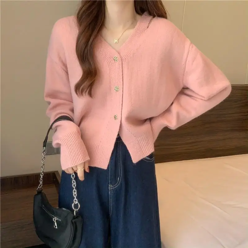 Женский кардиган желтый свитер с V-образным вырезом зимние красные вязаные топы