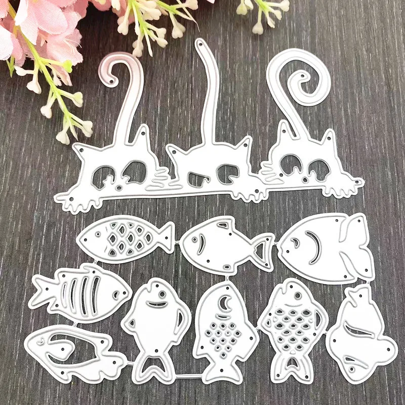 

Cats Fish Combination Metal Cutting Dies Stencil for DIY Scrapbooking Album Embossing Paper Cards Decorative Crafts Die Cuts