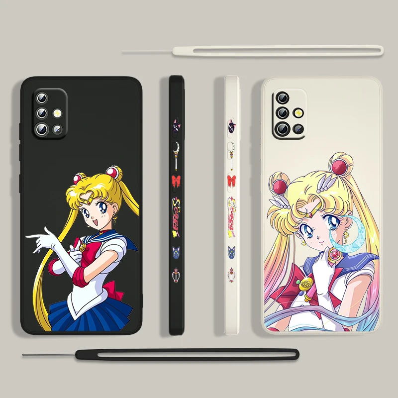 

Sailor Moon Anime For Samsung Galaxy A73 A53 A33 A52 A32 A22 A71 A51 A21S A03S A50 4G 5G Liquid Left Rope Phone Case Cover Capa
