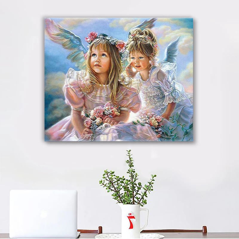 

Картина с надписью «CROSS language» по номерам, милый ангел, декоративная картина, Расписанная вручную, цветная картина, картина маслом