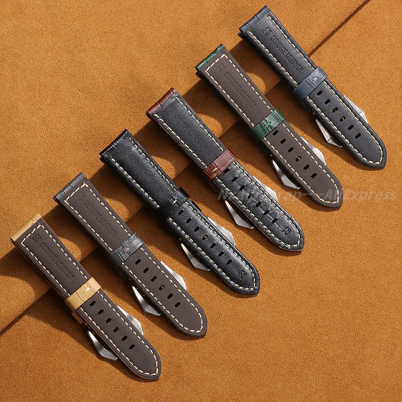 Фото Ремешок для часов из воловьей кожи, темно-коричневый для Panerai для Seiko, браслет из натуральной кожи с бамбуковым узором, аксессуары 20 мм, 22 мм, 24 мм, 26 мм №5