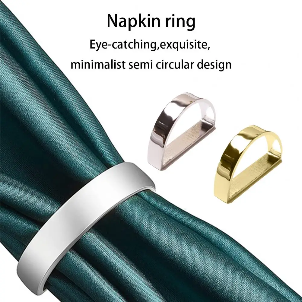 

12Pcs/Set Useful Napkin Ring Rust-free Napkin Buckle High Gloss Easy to Clean Half Round Napkin Holder Holding