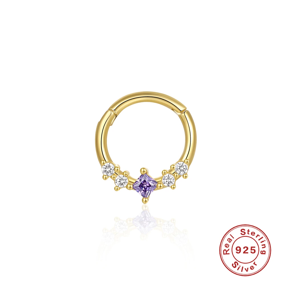 

MC S925 Sterling Silver Geometric Purple Zircon Opal Piercing Cartilage Hoop Earrings For Women Jewelry Ear Buckle Brincos Gifts