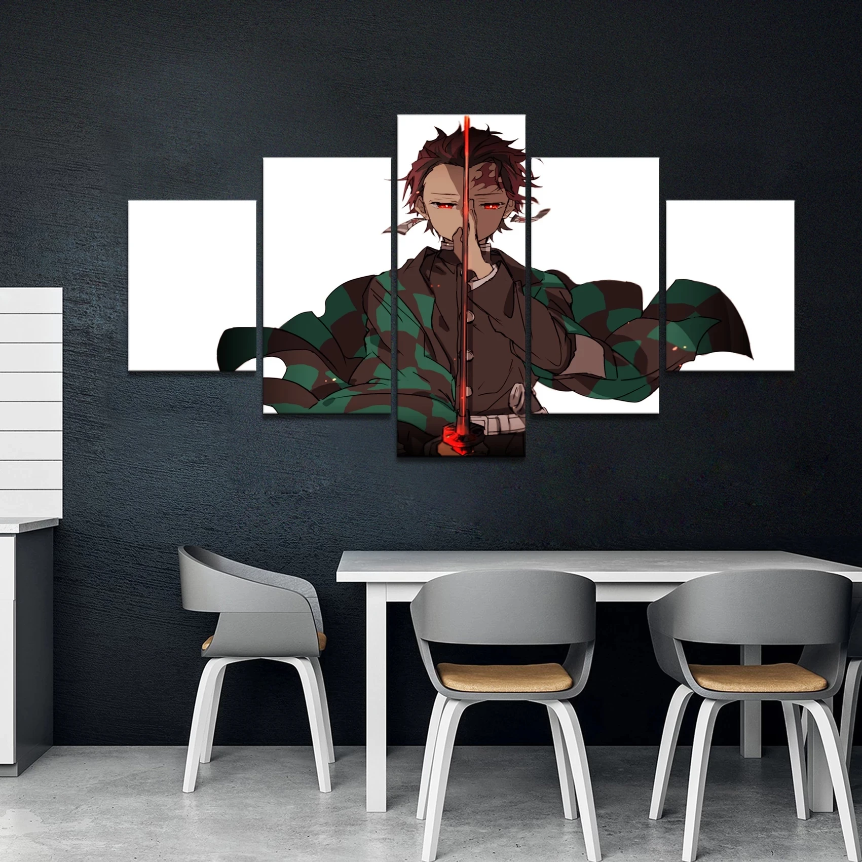 

5 Pcs Demon Slayer Anime Canvas Painting Kamado Tanjirou Poster Kimetsu No Yaiba Modular Picture Wall Art Print Home Decor Frame