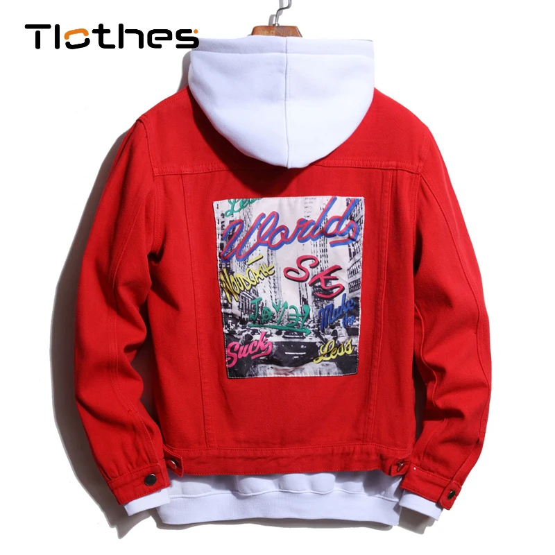 

Демисезонная красная джинсовая куртка для мужчин, мужская джинсовая рубашка, мужские джинсовые рубашки с длинным рукавом, Мужская одежда, д...