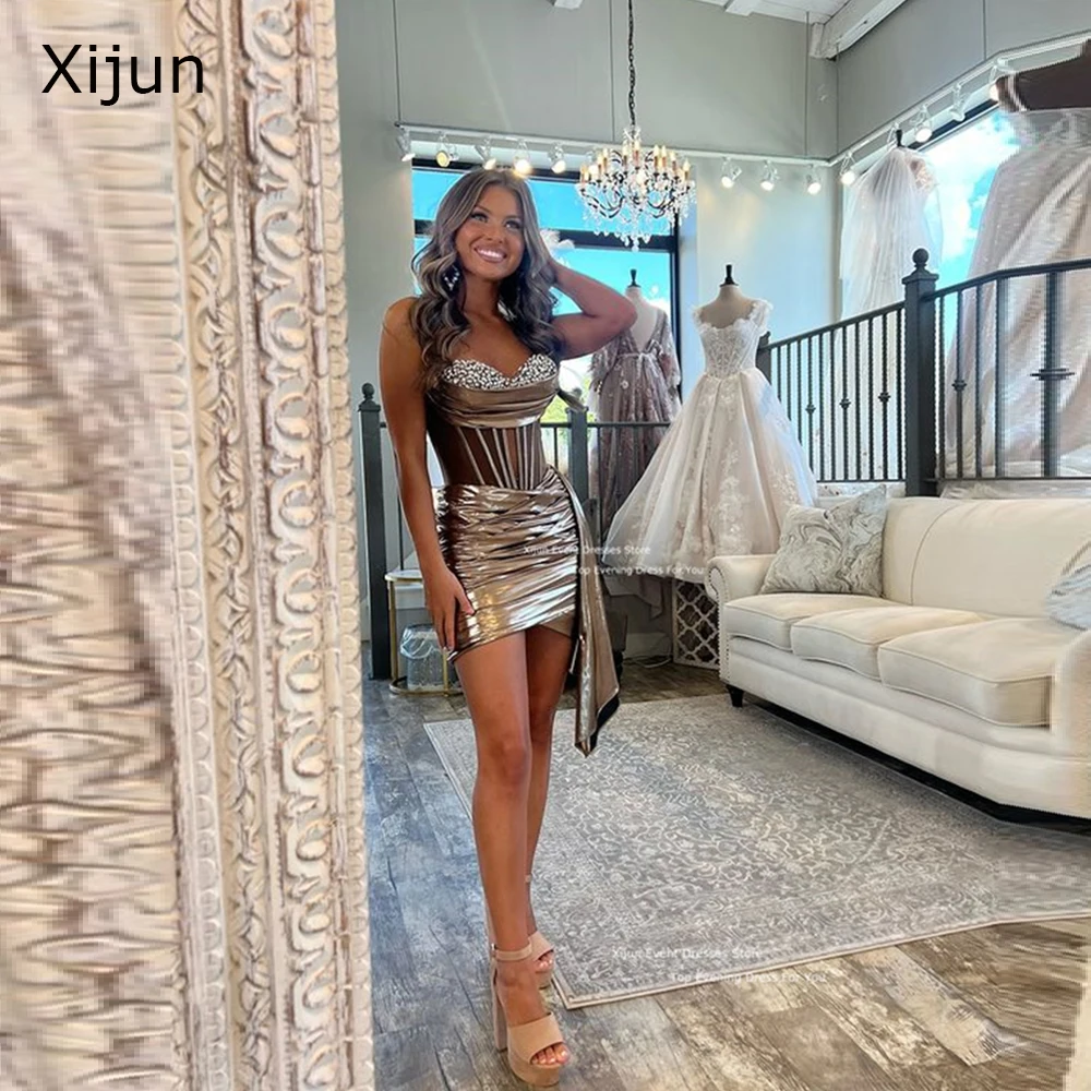Xijun Sexy Glitter Mini Evening Dresses Sequined Sweetheart Crystal Prom Plus Size Birthday Party Gowns 2025 Customized
