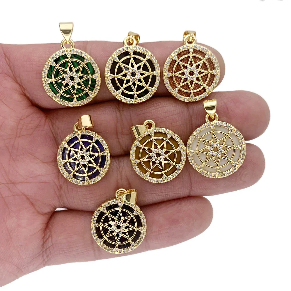 

Fashion Natural Stone Round Octagonal Tarot Original Design Necklace Pendant CZ Zircoia Punk Accessories For Men