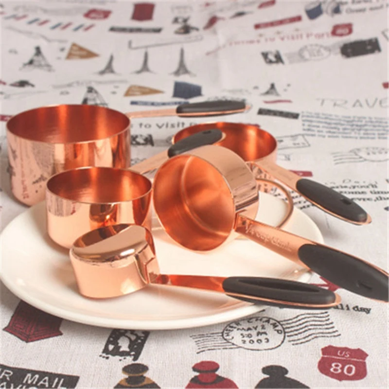 Набор из 5 мерных стаканчиков нержавеющей стали под розовое золото акации с