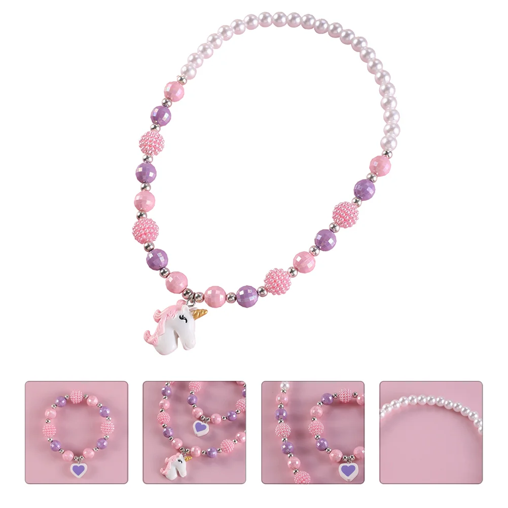 2 Pcs Unicorn Bracelet Wrist Ornament Fashionable Neck Chain Beautiful Jewelry Setss For Infants For Infants Pendant Resin