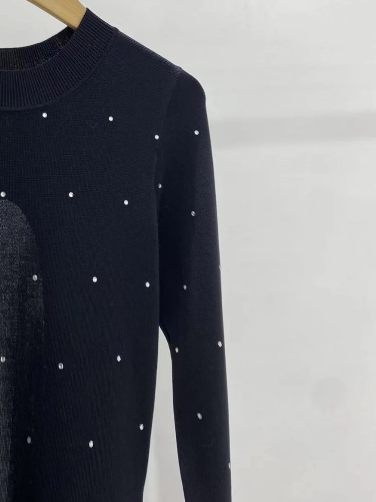 

Women Dress 2022 Autumn and Winter New Rhinestone Decoration Open Back Side Slit Slim Knitted Midi Dress