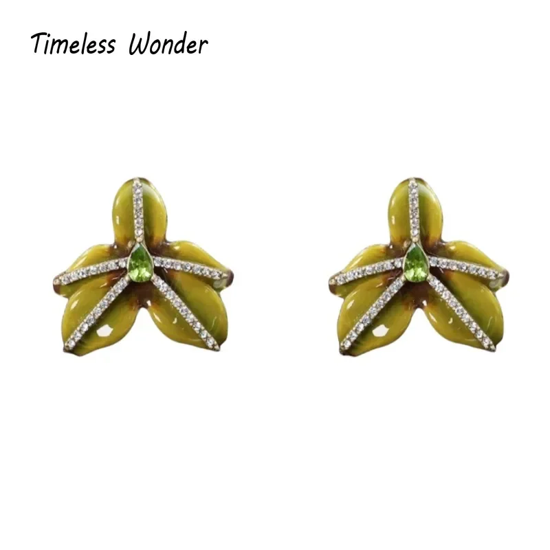 Женские серьги-гвоздики с эмалью и цирконом 5155