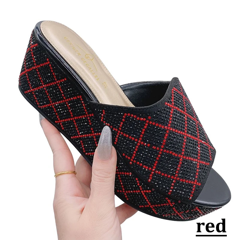 Fashion Open-Toe Wedge Sandals 2023 New Arrival Thick Wedge Heel Strap Women's Shoes Shiny Bow Shiny Sandals Women