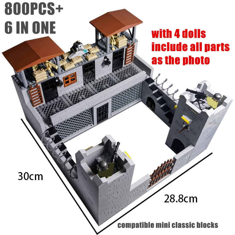 Строительные блоки WW2 военный лагерь POW кирпичи оружие строительные MOC игрушки