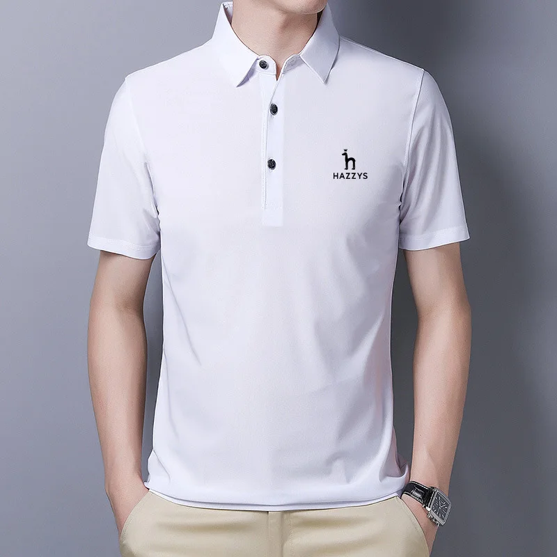 Hazzys New Summer Men's Golf T-shirt Casual Thin Turn-down Collar Polo Shirt Short-sleeved Solid Color Men  Top