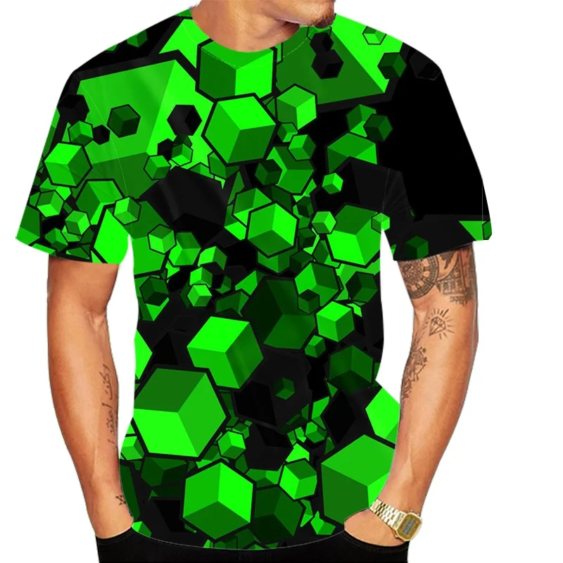 

Men's Geometric 3D Cube Digital Printing Shirt Summer Fashion Fun Casual Fashion Short Sleeve T-shirt S-4xl