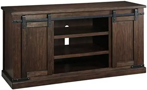 

Farmhouse TV Stand Fits TVs up to 48", Sliding Barn Door with 4 Adjustable Shelves, Whitewash