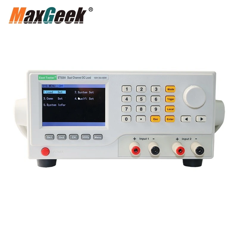 

Maxgeek ET5304 двухканальная нагрузка постоянного тока 150 в 30Ax2 200Wx2 программируемая нагрузка, используемая в испытаниях на зарядное устройство и и...