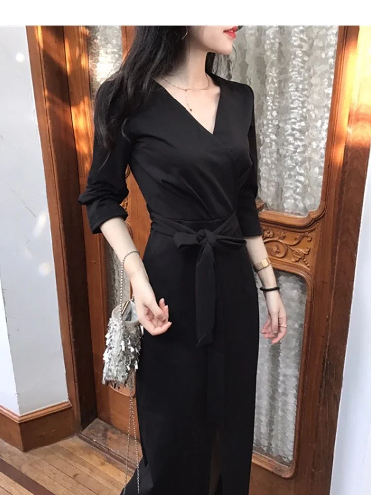 Женское облегающее платье с запахом длинное пляжное V-образным вырезом и