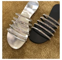 ladies silver flat sequins bling slippers rhinestone beach shoes roman slippers outdoor summer black slippers large size 41