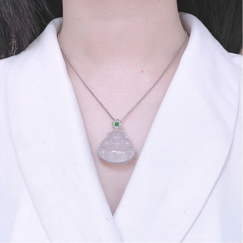 Натуральный полностью зеленый Подвеска Будды из нефрита и ледяного с