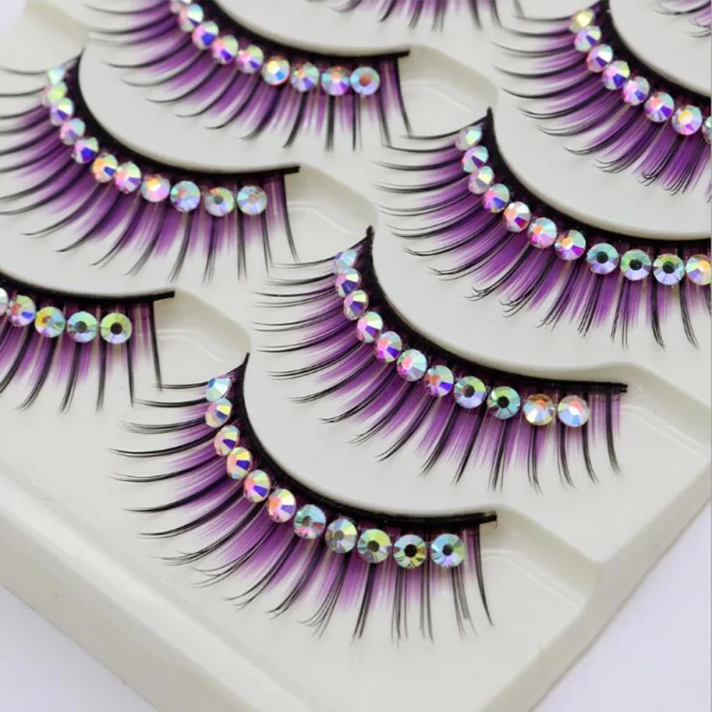

5 Pairs Colored False Eyelashes Exaggerated Latin Performance Thick Fake Eye Lashes Shimmery Big Eye Diamond Party Cosplay Club
