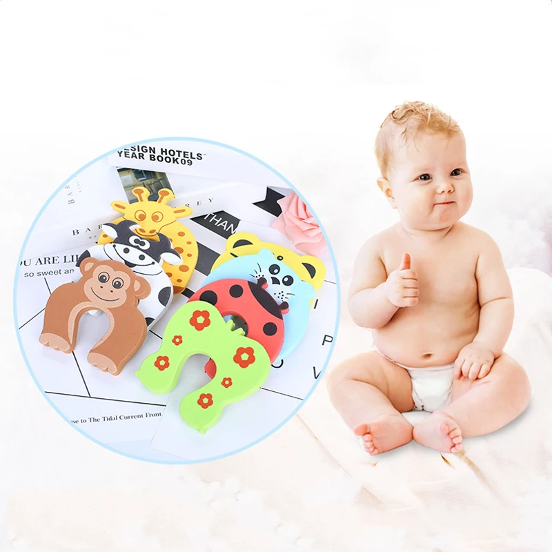 

5pcs Baby Protection Anti-Pinching Hand Cartoon Safety Door Stop Eva Animal Shape Child Finger Protector Door Clip Card Lock