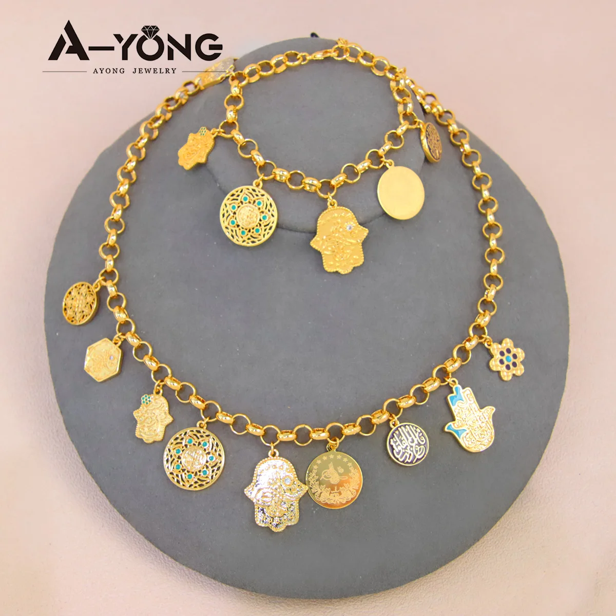 

AYONG Arab Totem Coin Jewelry Set 21k Gold Plated African Dubai Saudi Punk Necklace Set Middle East Birthday Party Vintage Parts