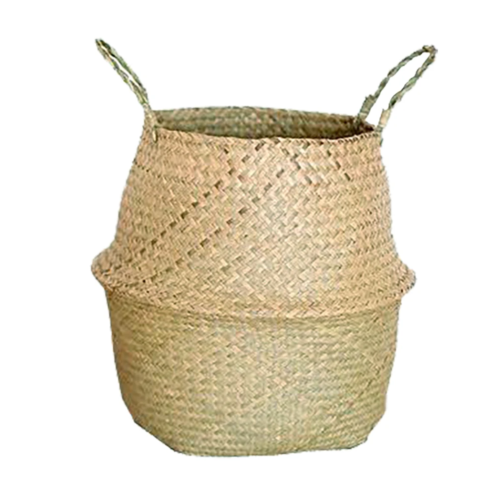 Straw Woven Soft Basket Seagrass Storage Basket  Flower Pots Store Toys Sundries Collapsible Plant Basket For Home Garden