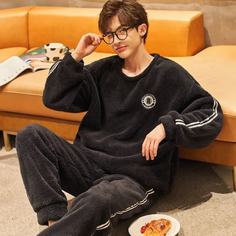 Мужские Роскошные фланелевые пижамные комплекты зимняя очень теплая Пижама