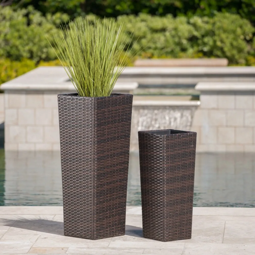 

Garden Decorations Palmetto Outdoor Wicker Flower Pots Decorative Planters for Plants Set of 2 Multibrown Home Decoration Pot