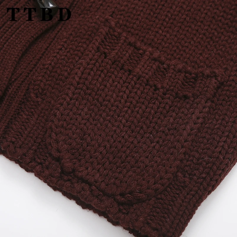 TTBD 2024 осенний женский повседневный вязаный однобортный кардиган винтажный