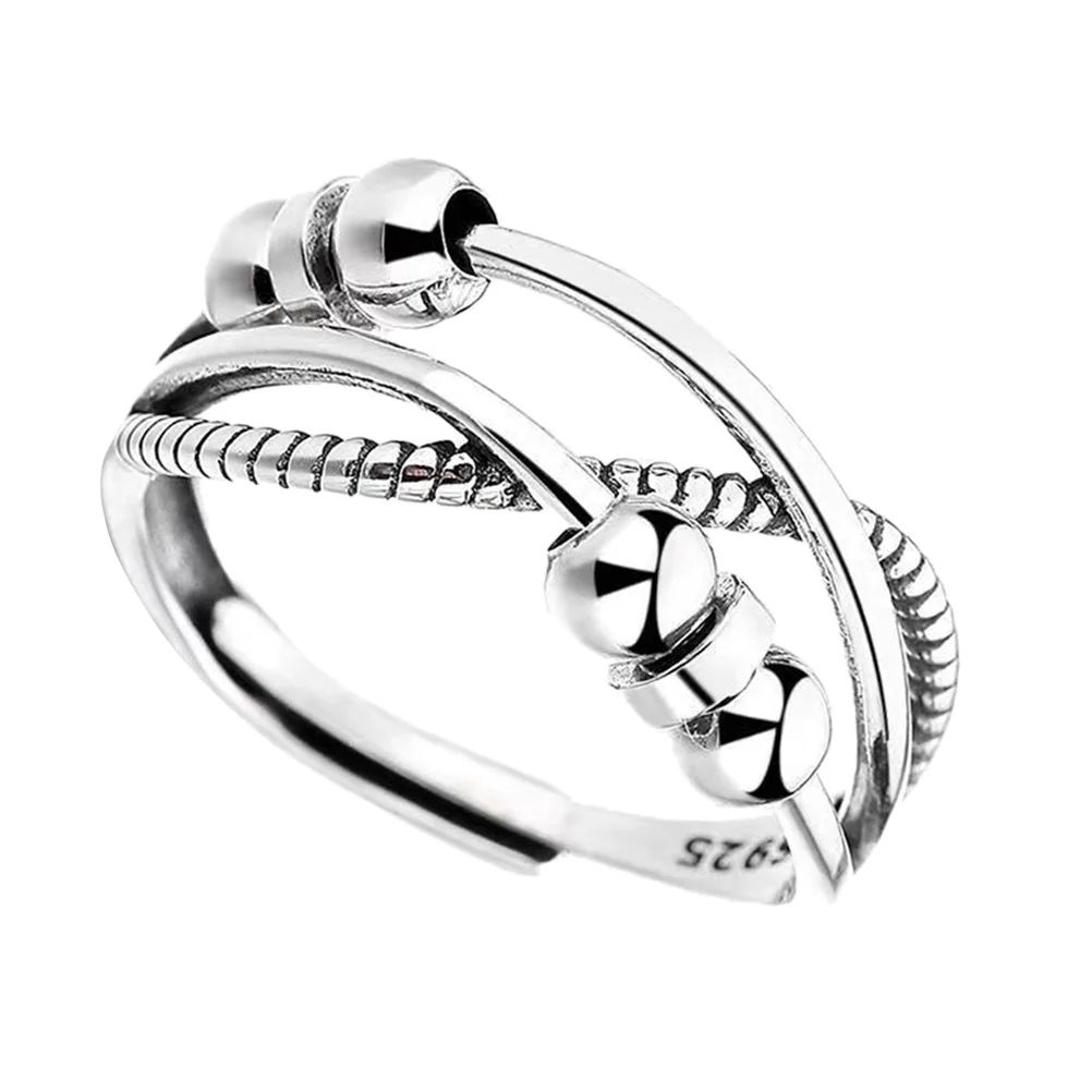 

Кольцо для беспокойства, женские кольца-антистресс, женские кольца на палец, бусины на костяшки, мужские серебряные ювелирные изделия