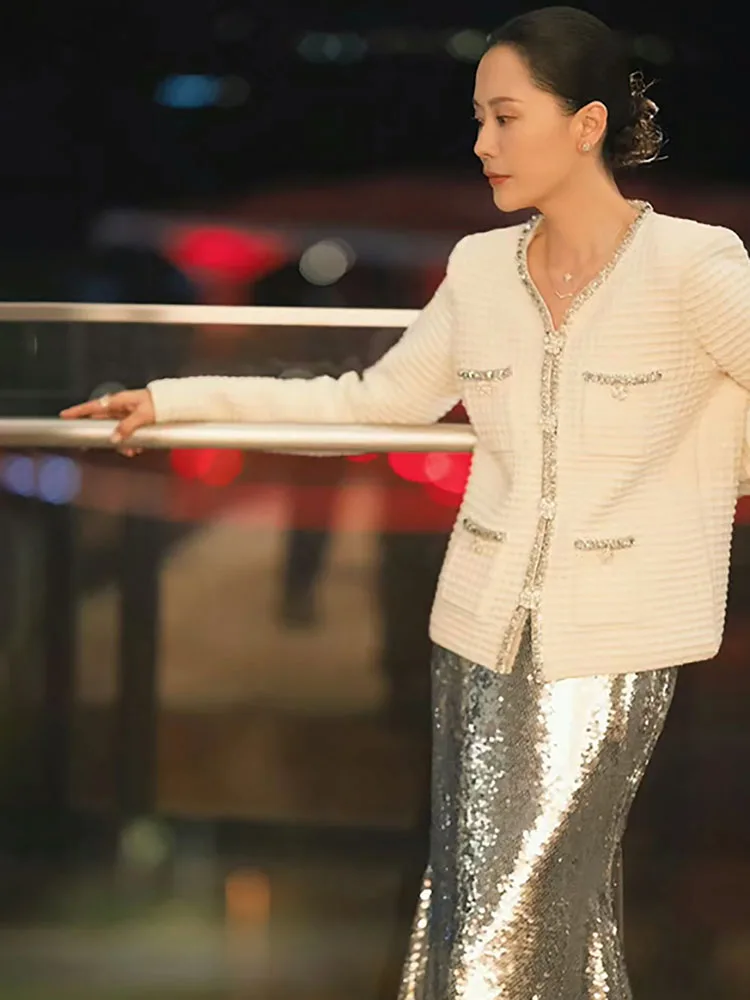 Ранняя весна 2025 г. женский вязаный кардиган цвета слоновой кости с вафельным