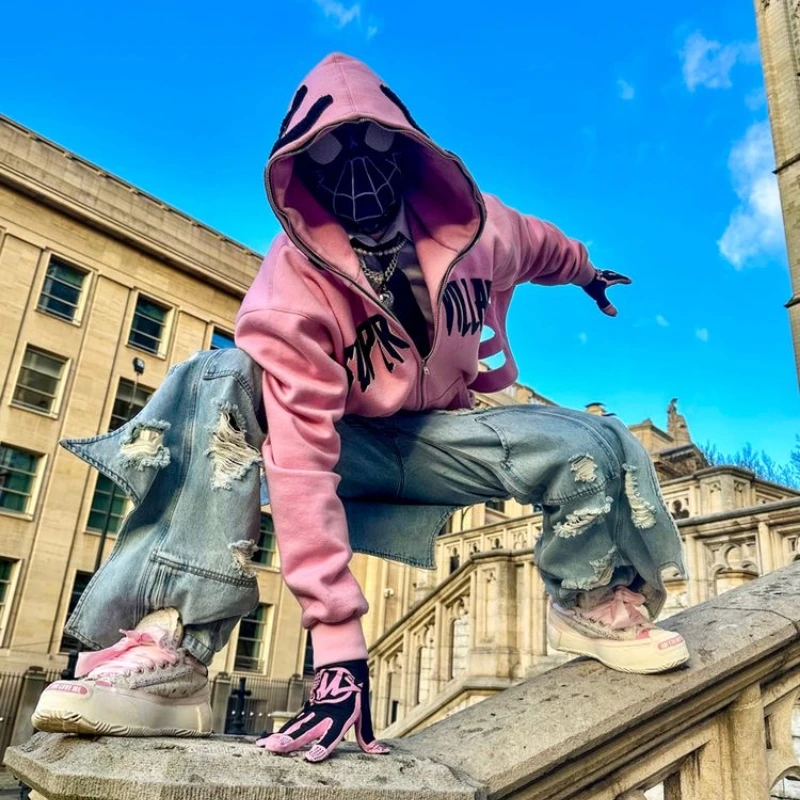 

Y2K zip up Hoodie Harajuku Hip Hop streetwear Fashion Men Women Oversized Hoodie Sweatshirt Spider web printed Gothic jacket top