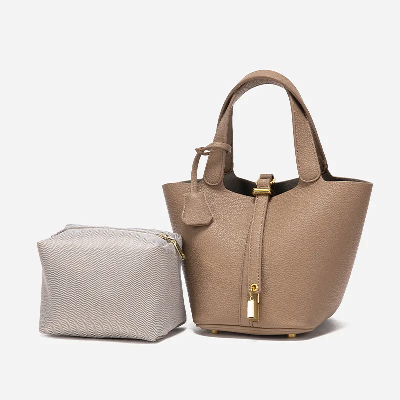 2023 New Fashion Women's Bag Top Layer Cowhide Bucket Bag Handle Tote Small Bag High Quality