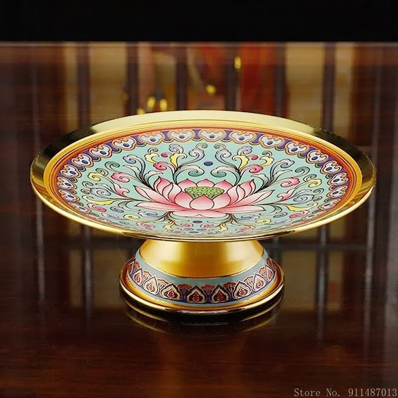 1 шт. Китайский медный сплав эмалированный Лотос цветок предлагающий поднос