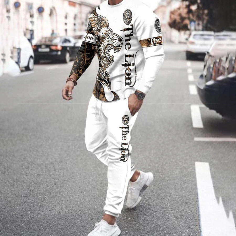 Summer Jogger Tracksuit For Men 2 Piece Outfits Long Sleeve T Shirt Set Trousers Clothing Sports Suit Pant Streetwear Oversized