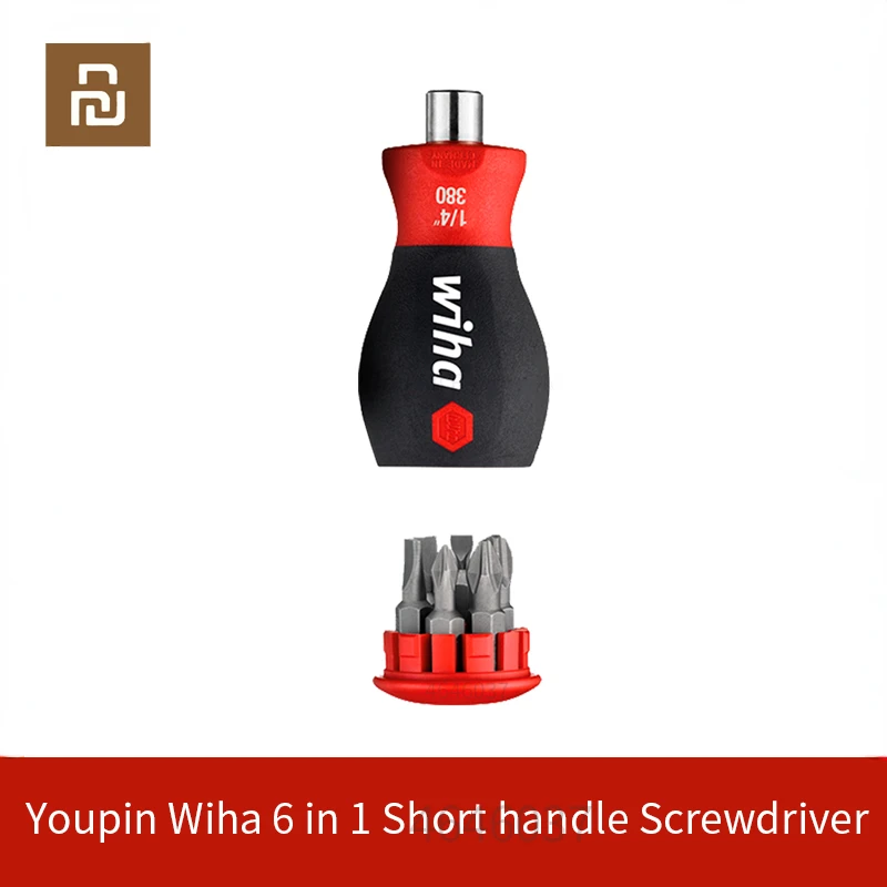 

Отвертка Youpin Wiha 6 в 1 с короткой ручкой, прецизионные биты из хромованадиевой стали с мягкой отделкой, домашний набор ремонтных инструментов