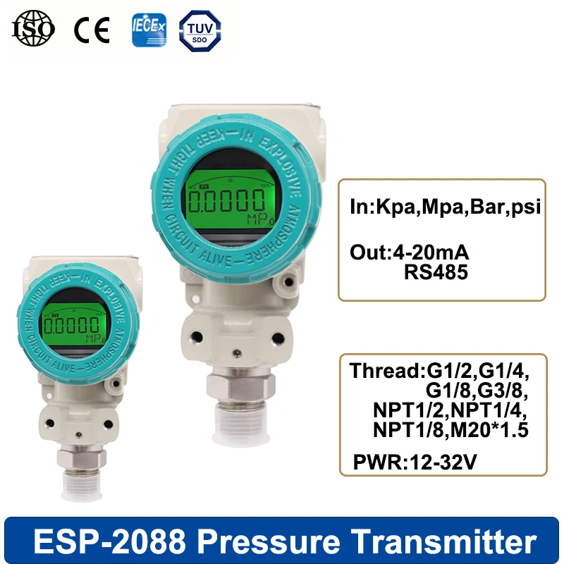 

LCD 2088 Pressure Transducer Range -0.1-0-100Mpa RS485 4-20mA RS485 Output Water Tank Oil Gas Pressure Transmitter M20*1.5 G1/4