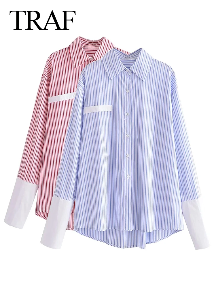 

Блузка женская прямая двухцветная с принтом в полоску, на каждый день