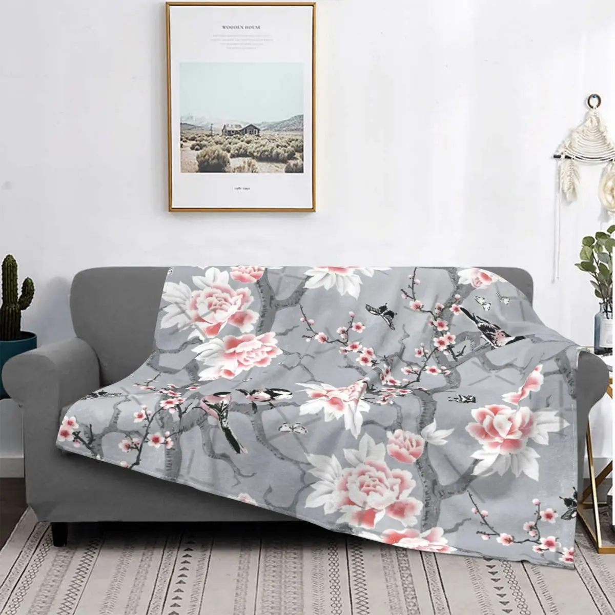 

Chinoiserie Birds In Grey-colcha para cama, cubierta de sofá de muselina a cuadros, manta doble, colchas de verano