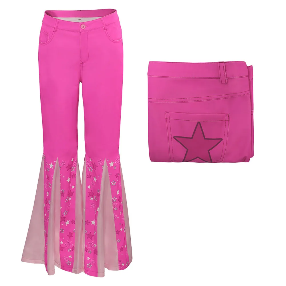 

Margot Cosplay 2023 Movie Barbier Retro Pink Bell-bottoms Pants Women Cosplay Trousers Outfits Halloween Vintage Pants Costume