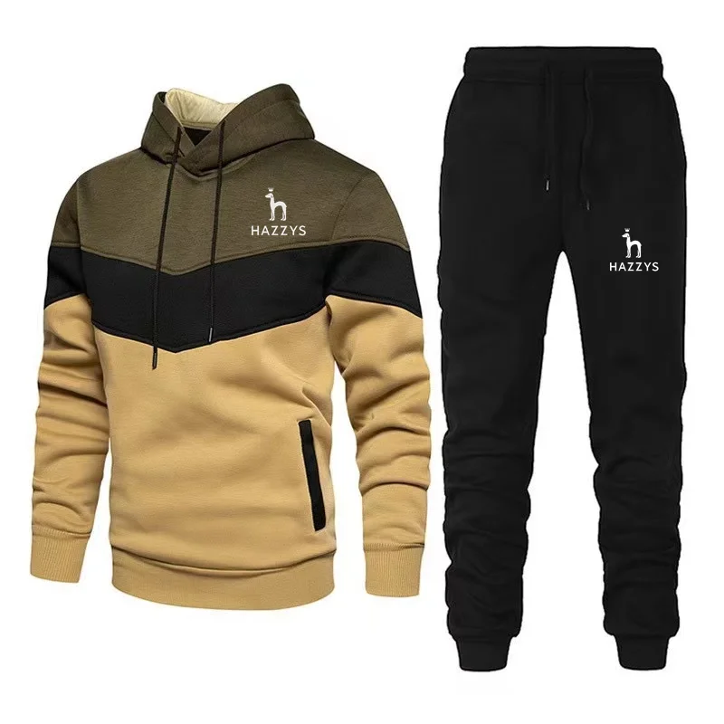 2022 European and American new hazzys men's and women's casual stitching hoodie suits couples all-match pullovers + casual pants