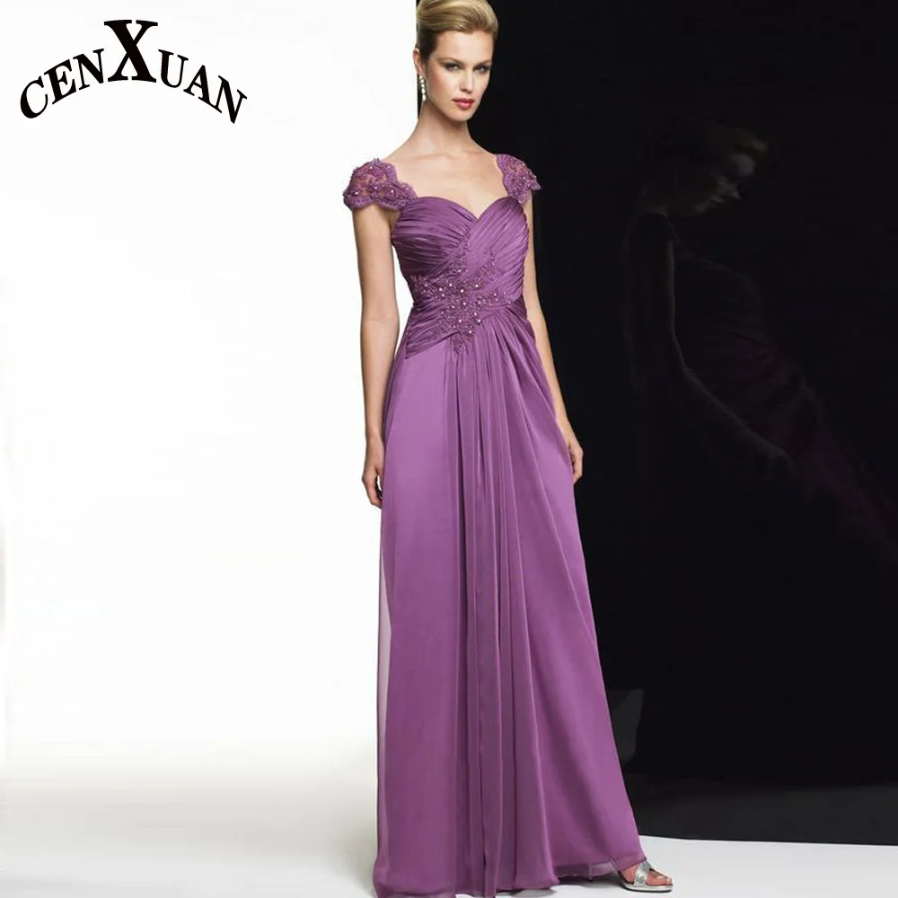 

Cenxuan Purple Chiffon Mother of The Brides Women Cap Sleeves Evening Celebrity Engagement Party Robes De Soirée Personised