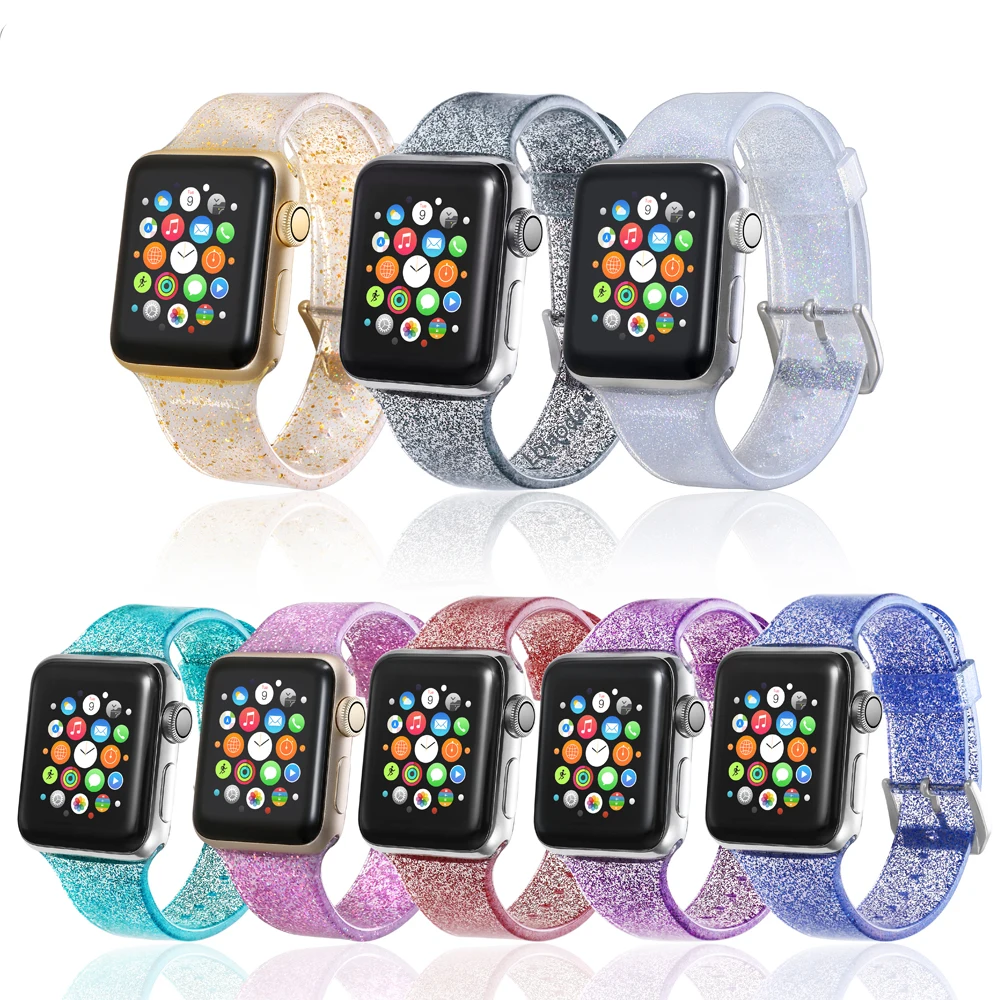 

Glitter strap for Apple watch band 40mm 44mm 45mm 41mm 42mm 38mm silicone watchband correa bracelet iwatch serie 6 SE 5 4 3 7